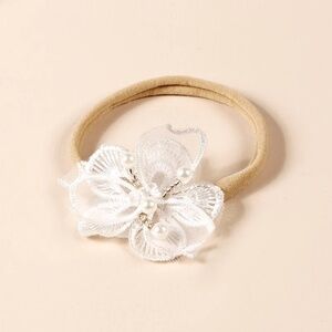 Baby Girls Embroidered Hair Band-Soft White Florals Lace Nylon Hairband